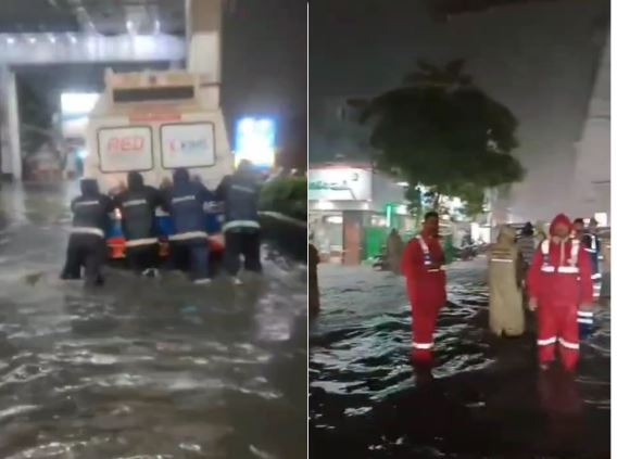 तेलंगाना में भारी बारिश बनी आफत, सड़कों पर जलभराव, एम्बुलेंस को किया गया रेस्कयू