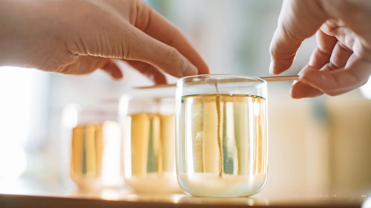 Pro Tip: Pouring wax into a jar while keeping the wick perfectly in place and achieve a perfect candle.