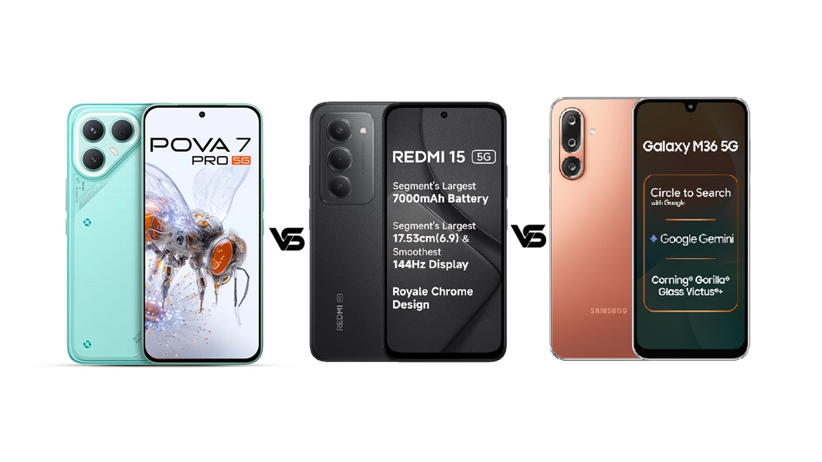 Redmi 15 5G vs Tecno Pova 7 Pro vs Samsung Galaxy M36 5G: जानें कौन सा फोन है बेस्ट