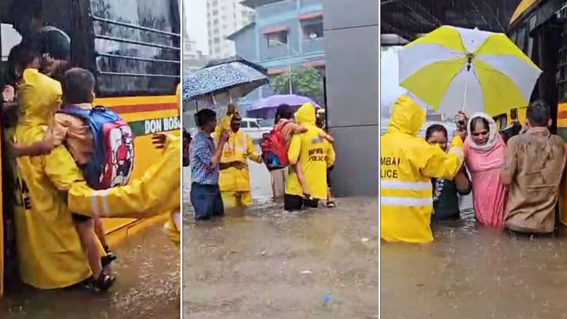Video: Cops Rescue Mumbai School Students Stranded After Bus Shut Down In Rain