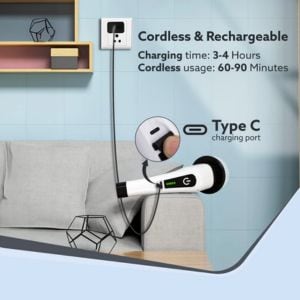 The dual-speed motor offers both gentle and powerful scrubbing options, depending on the surface.