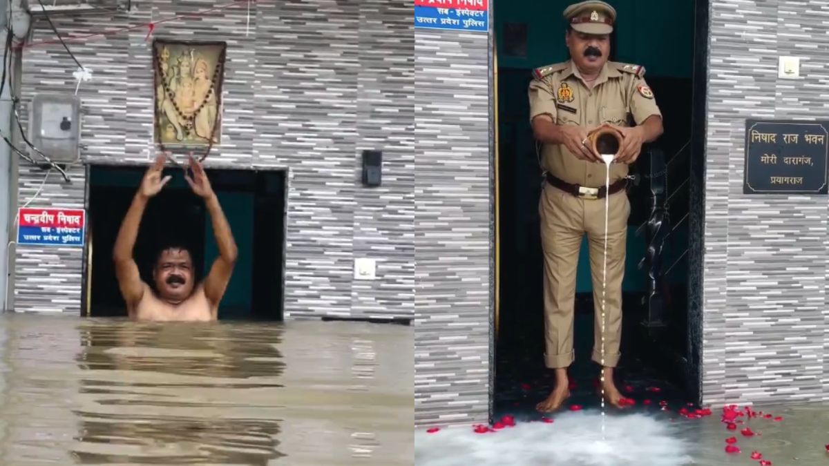 Video: Ganga Floodwaters Enter Home, UP Cop Offers Milk, Takes Dip In It