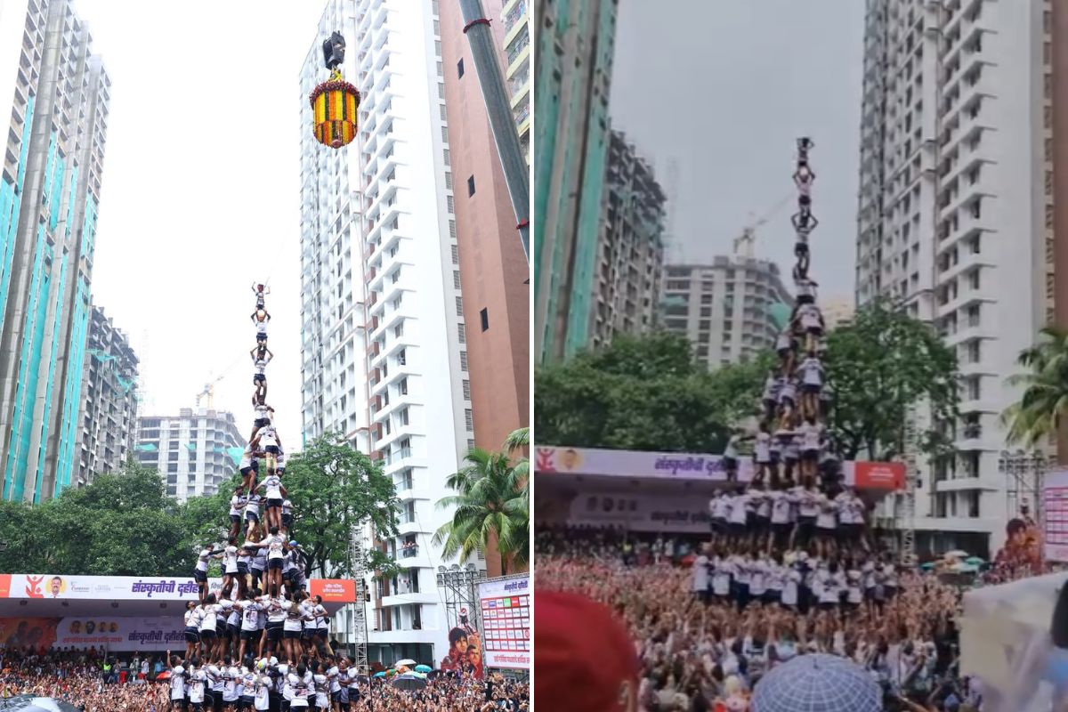 मुंबई दही हांडी प्रतियोगिता में 10 मंजिला ऊंचा मानव पिरामिड, जोगेश्वरी की टीम ने बनाया रिकॉर्ड