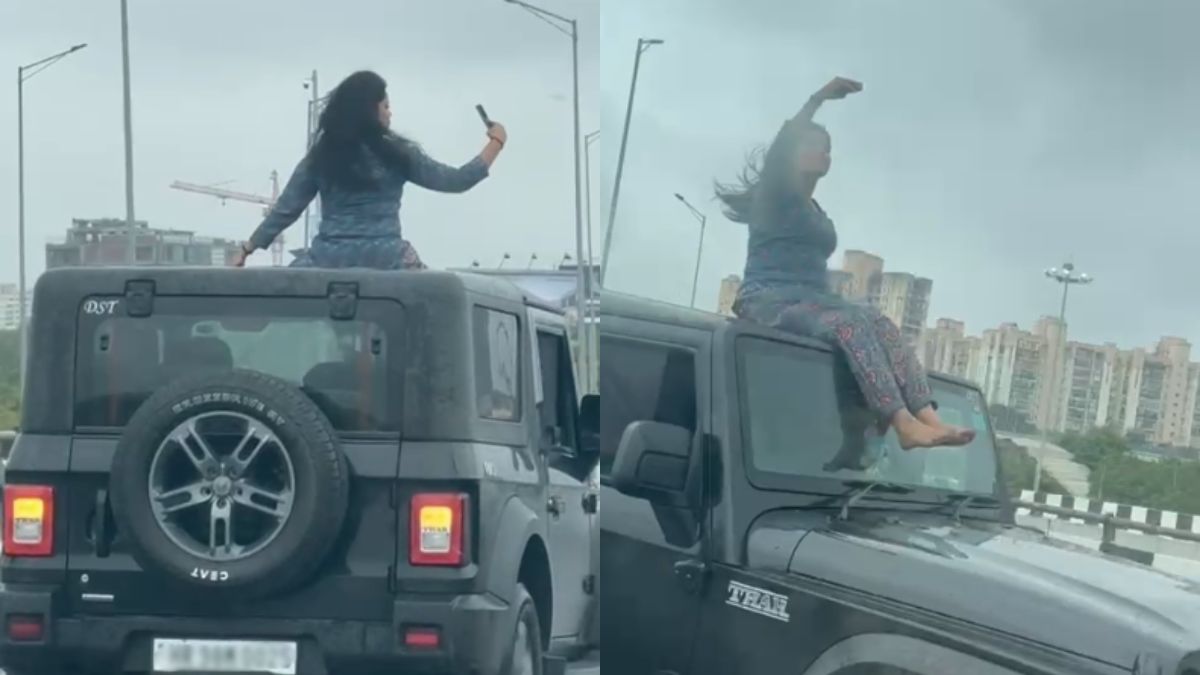 Viral Video Shows Woman Filming Herself On Thar Roof On Gurugram Flyover