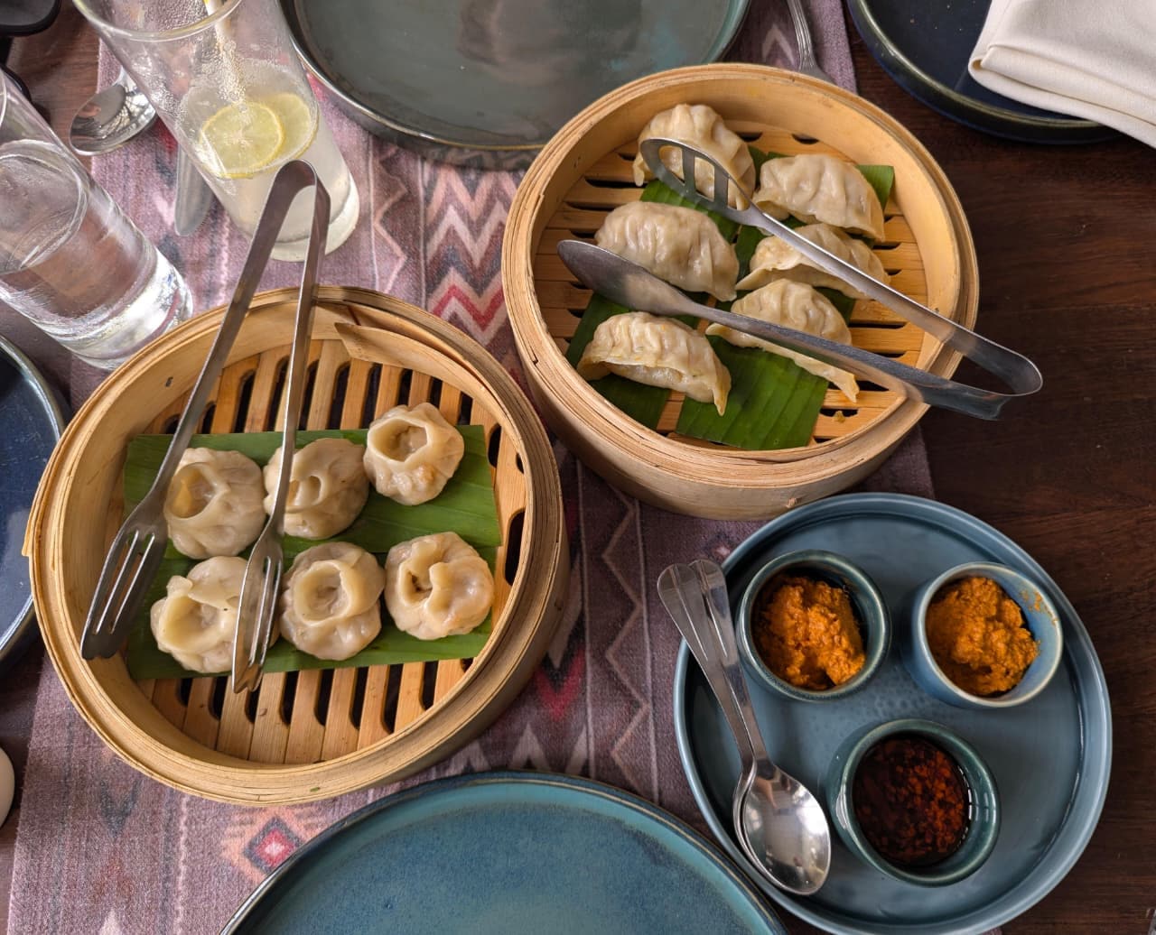 Tibetan momos, non-vegetarian and vegetarian. Photo: Author Tibetan momos, non-vegetarian and vegetarian. Photo: Author