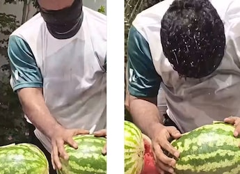Blindfolded Man Crushes Most Watermelons With Head In One Minute, Breaks Record