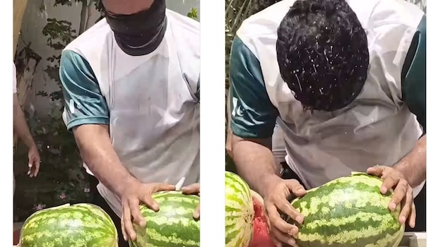 Blindfolded Man Crushes Most Watermelons With Head In One Minute, Breaks Record