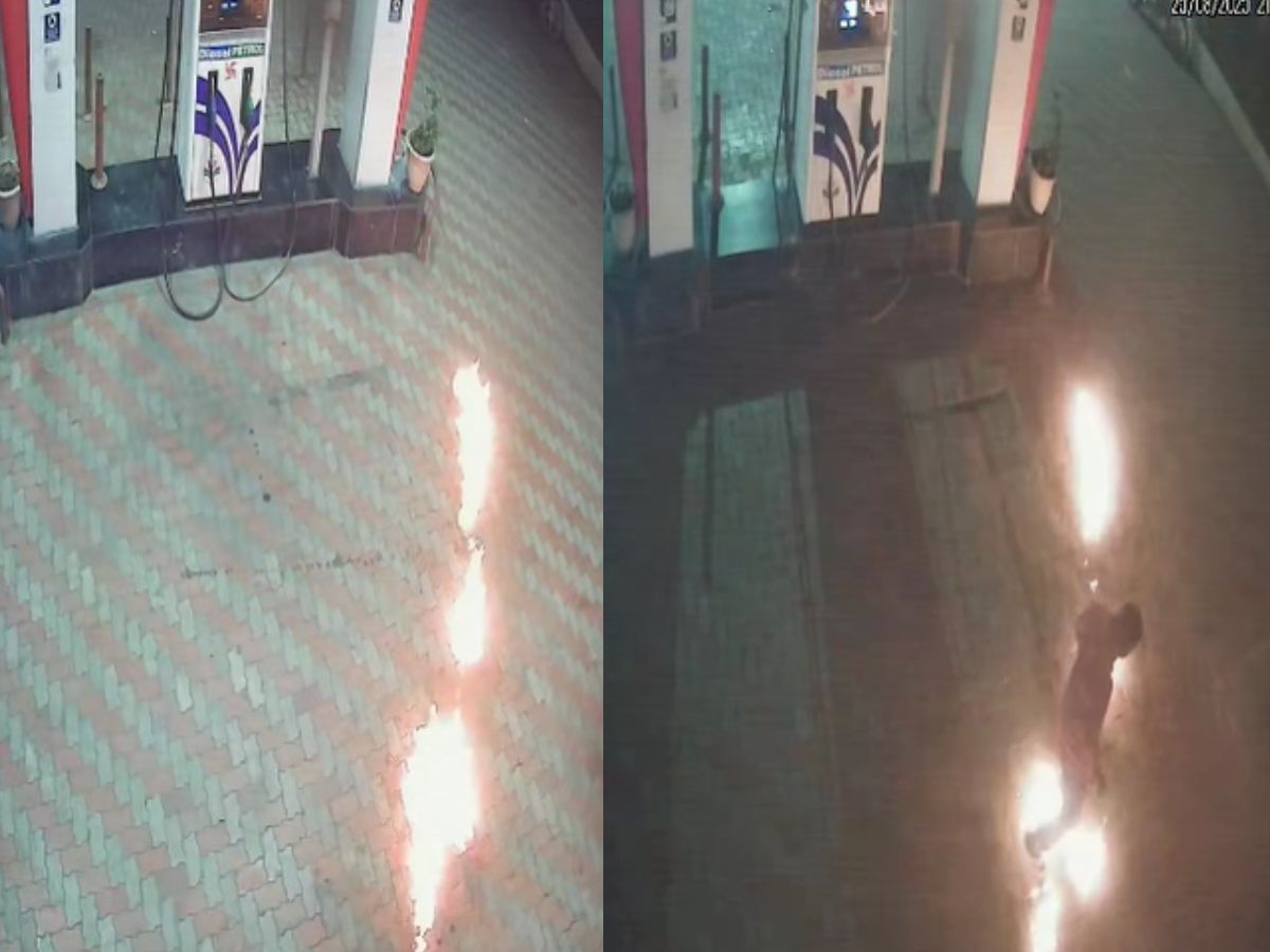 धमाके से दहल जाता पेट्रोल पंप... आग लगाकर फूंकने का CCTV सामने आया, भाग निकला सिरफिरा
