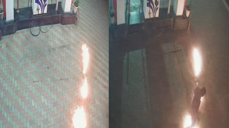 धमाके से दहल जाता पेट्रोल पंप... आग लगाकर फूंकने का CCTV सामने आया, भाग निकला सिरफिरा