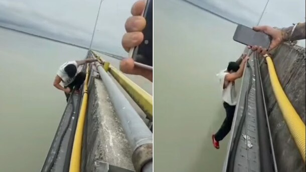 Man Hangs Off India's Longest Bridge, Does Pull Ups In Viral Video