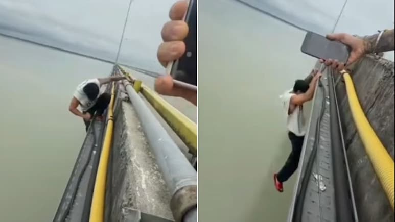 Man Hangs Off India's Longest Bridge, Does Pull Ups In Viral Video