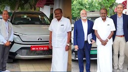 Union Minister H.D. Kumaraswamy Test Drives Tata Harrier.ev, Kia Carens Clavis EV