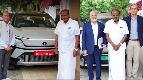 Union Minister H.D. Kumaraswamy Test Drives Tata Harrier.ev, Kia Carens Clavis EV
