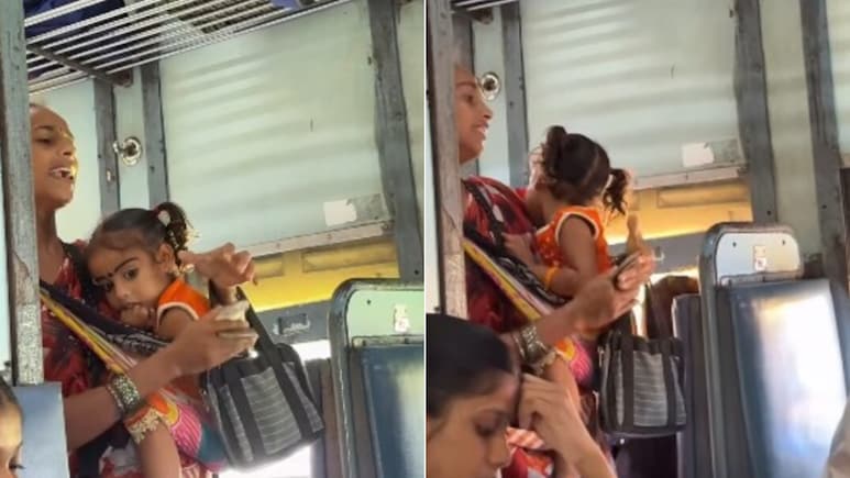 कमर पर बच्ची लटकाए और हाथ में पत्थर, रोज़ी-रोटी के लिए ट्रेन में गाती दिखी मां, दर्द भरी आवाज़ कर देगी भावुक