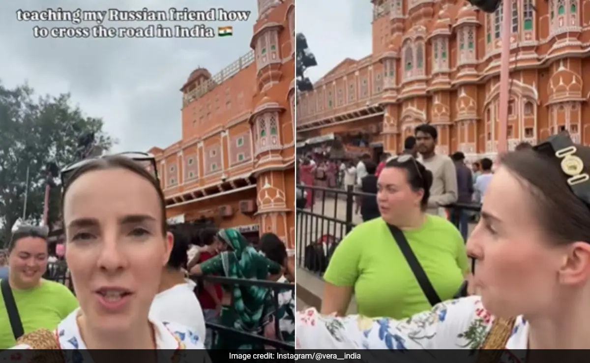 Watch: Russian Woman's Desi Trick To Cross Busy Road In Jaipur Goes Viral