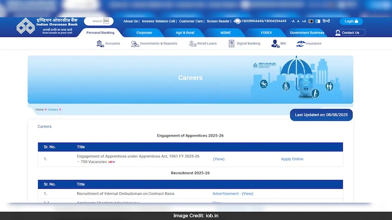 Indian Overseas Bank Recruitment 2025: 750 Vacancies Announced, Check Application Process, Important Dates Indian Overseas Bank Recruitment 2025: 750 Vacancies Announced, Check Application Process, Important Dates