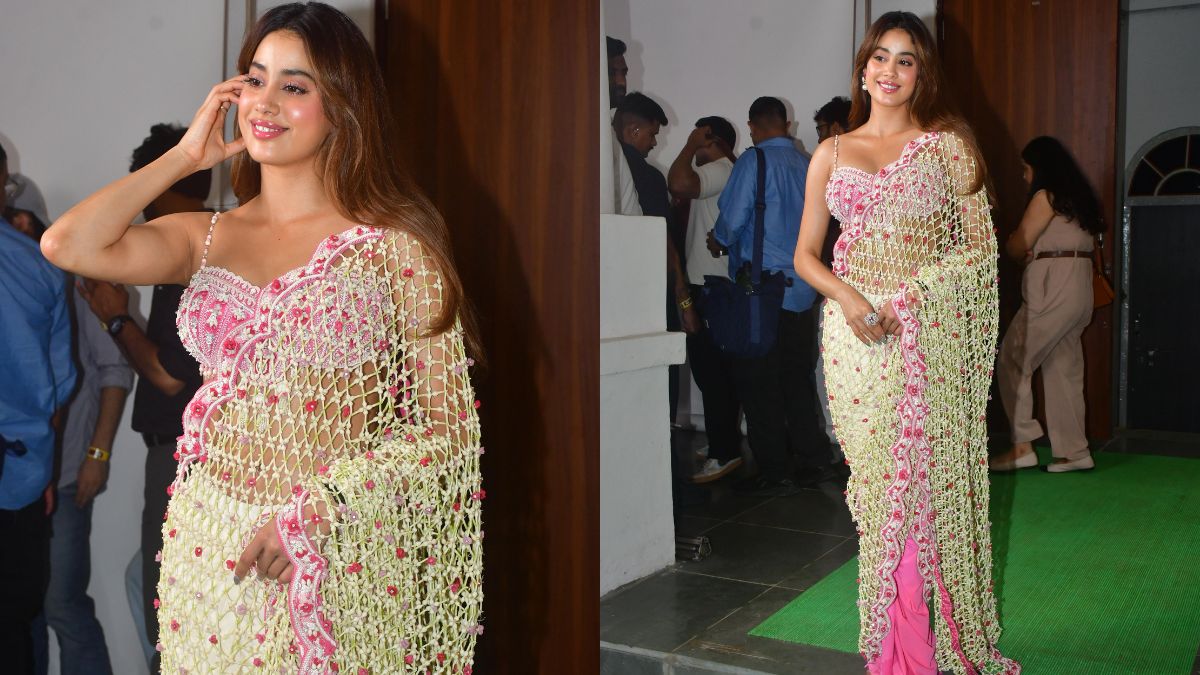 Janhvi Kapoor Channels Floral Elegance In Crochet Saree For Param Sundari Promotions