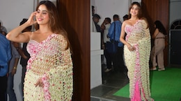 Janhvi Kapoor Channels Floral Elegance In Crochet Saree For Param Sundari Promotions