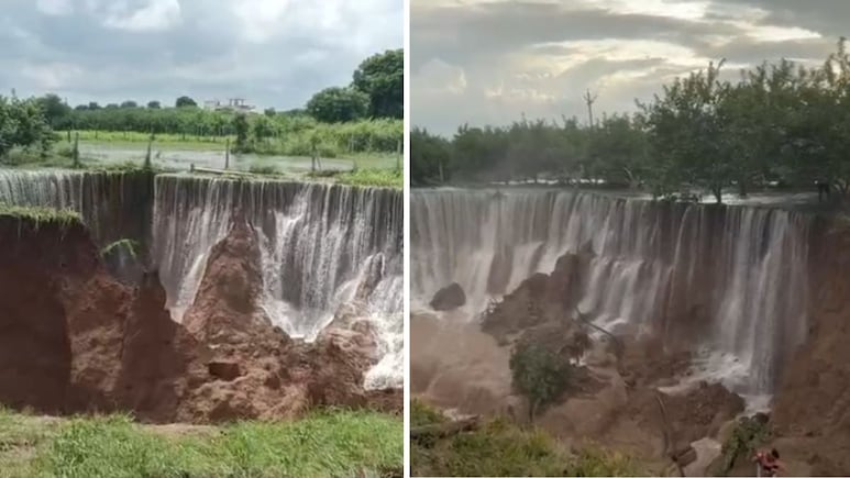 बारिश से राजस्थान में भारी तबाही, सवाई माधोपुर में बनी 2 किमी लंबी गहरी खाई; खेतों से निकलने लगी 'नदी'