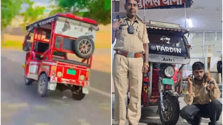 NDTV की खबर का असर: जयपुर में दो पहियों पर ई-रिक्शा चलाने वाला स्टंटबाज ड्राइवर गिरफ्तार, रिक्शा जब्त