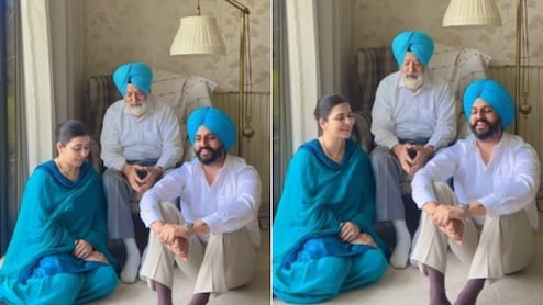 पिता के साथ मिलकर बेटे और बहू ने गाया एहसान तेरा होगा मुझ पर...आवाज़ में ऐसा जादू, जो रूह में उतर जाए