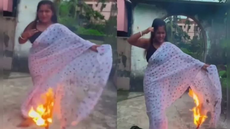 रील के चक्कर में महिला ने साड़ी में लगा ली आग, जलते पल्लू संग किया डांस रील के चक्कर में महिला ने साड़ी में लगा ली आग, जलते पल्लू संग किया डांस