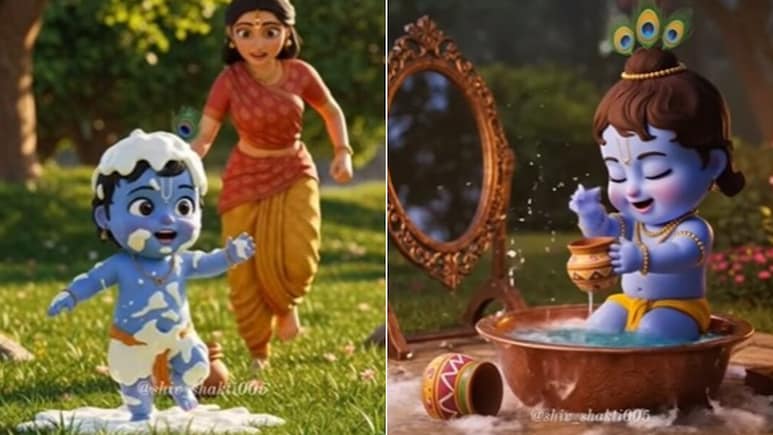 Janmashtami Videos: लोगों को मंत्रमुग्ध कर रहे भगवान श्रीकृष्ण के बाल रूप के ये Cute Videos, देखें AI का कमाल