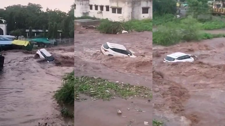 बड़वानी में रूपा नदी ने दिखाया रौद्र रूप, सड़कें बनीं दरिया, घरों और दुकानों में घुसा पानी; सैलाब में बह गई कार