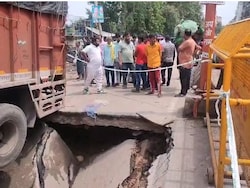 Video: Truck Gets Stuck In Pothole After Part Of Delhi Road Caves In