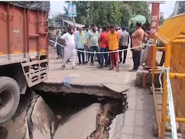 Video: Truck Gets Stuck In Pothole After Part Of Delhi Road Caves In Video: Truck Gets Stuck In Pothole After Part Of Delhi Road Caves In
