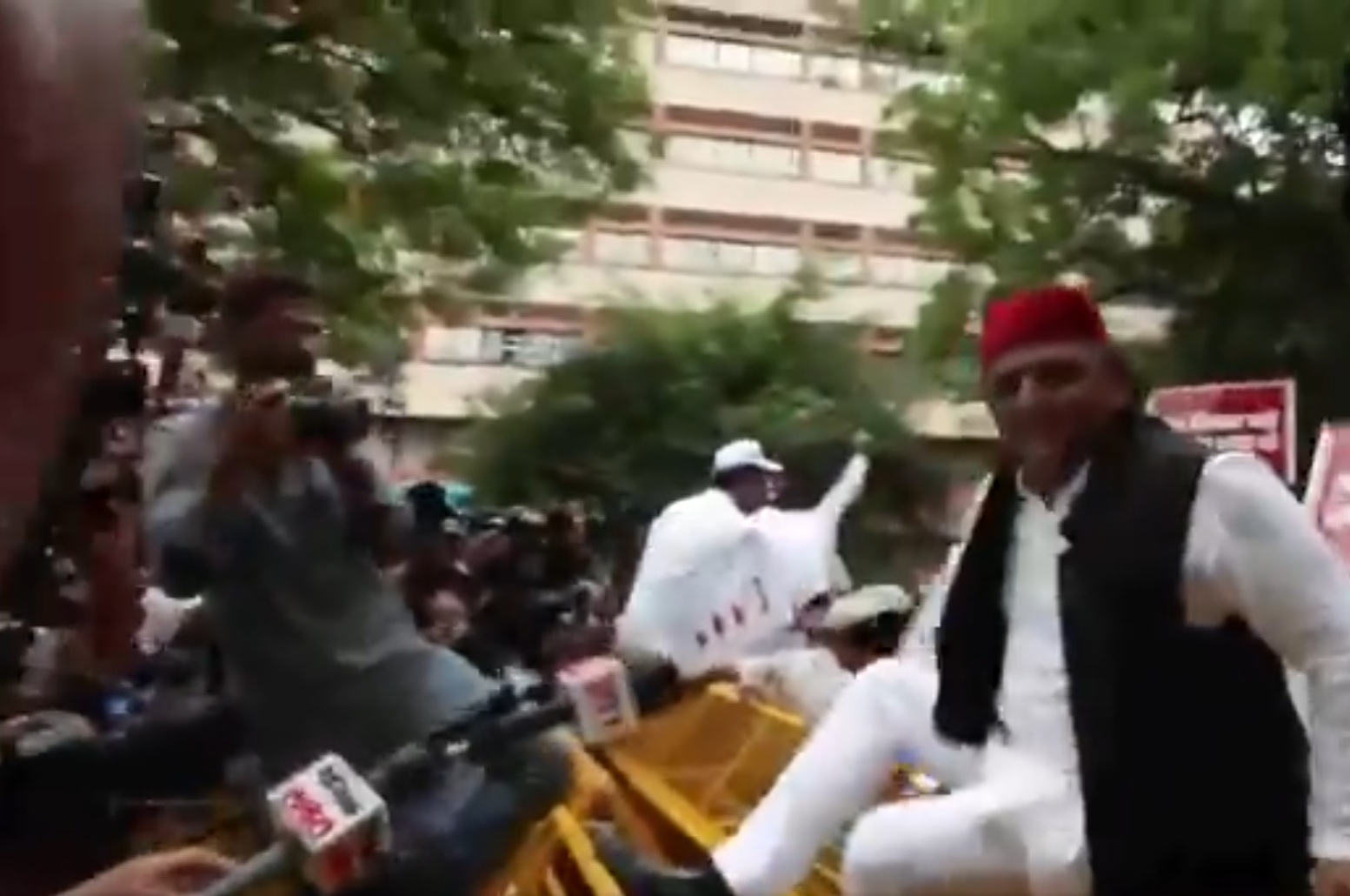 Video: Akhilesh Yadav Jumps Police Barricade During Opposition Protest