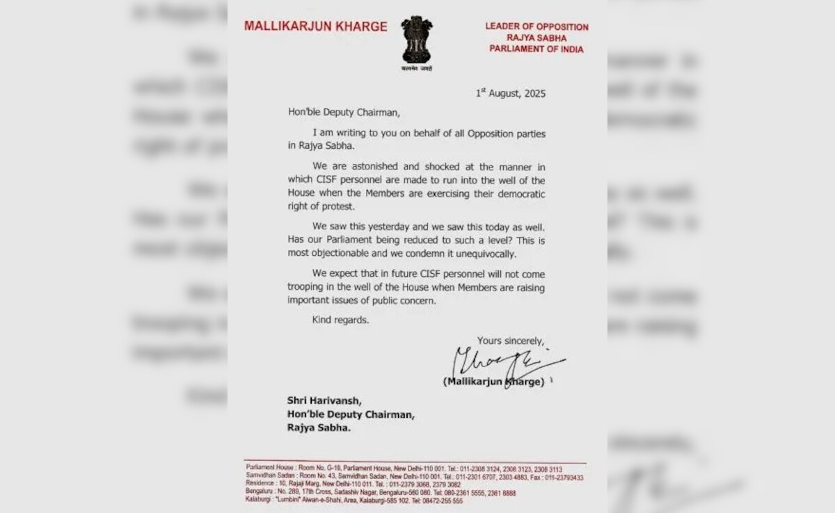 विपक्ष की आवाज दबाने के लिए CISF का इस्तेमाल, खरगे ने राज्यसभा डिप्टी चेयरमैन से जताया विरोध 3 Latest and Breaking News on NDTV