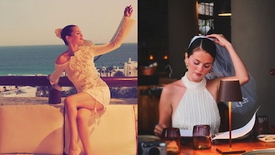 navy blue dress for baby girl Selena Gomez Rocks $1,498 Backless White Mini Dress for Bachelorette Party main image 0