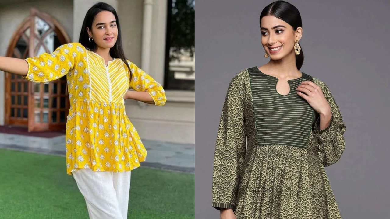 Short Kurtis can be styled with trousers, palazzos, or jeans.