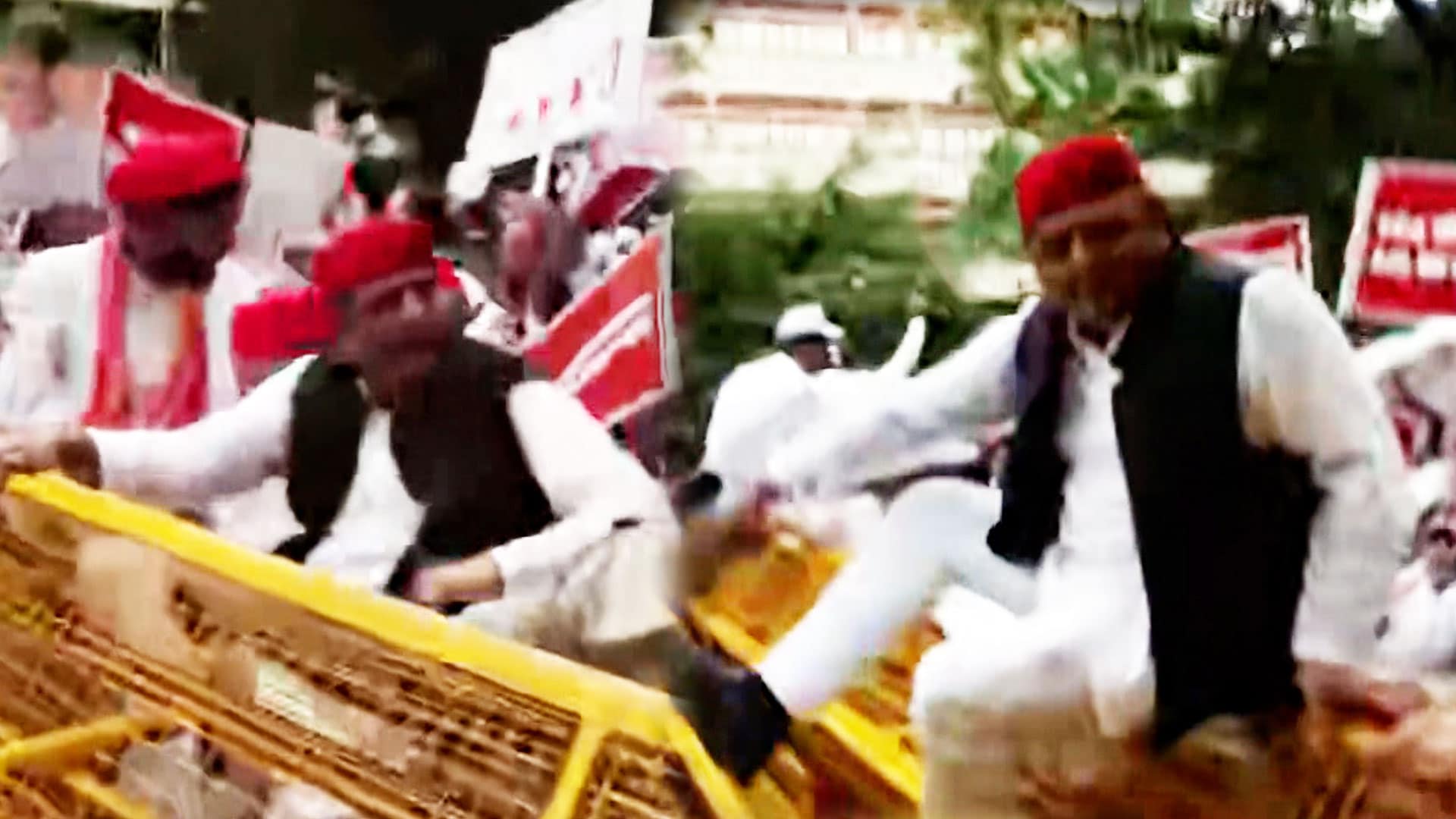 Akhilesh Yadav Jumps Barricade As INDIA Bloc March To Poll Body Stopped