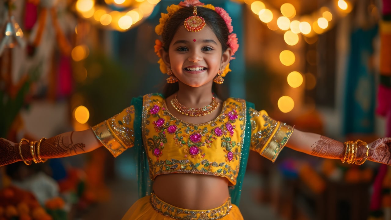 Explore ghagra choli sets for your kids to dress them as little Radha on Janmashtami