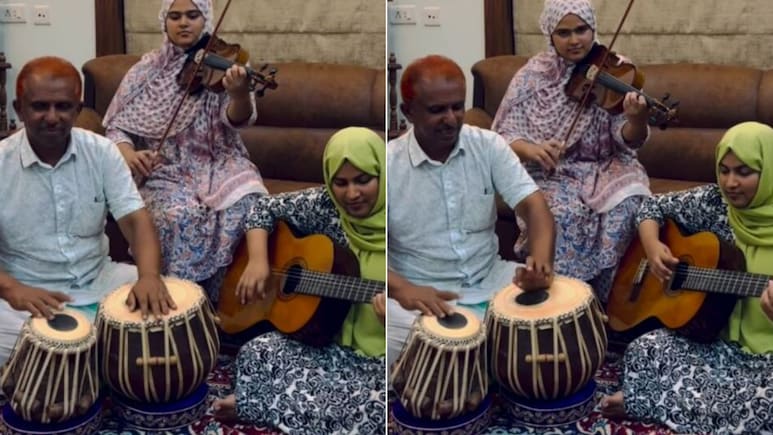 पिता के साथ दो बेटियों ने मिलकर 'तेरे बिना' सॉन्ग पर दी शानदार परफॉर्मेंस, खुश होकर एआर रहमान बोले- माशाअल्लाह पिता के साथ दो बेटियों ने मिलकर 'तेरे बिना' सॉन्ग पर दी शानदार परफॉर्मेंस, खुश होकर एआर रहमान बोले- माशाअल्लाह
