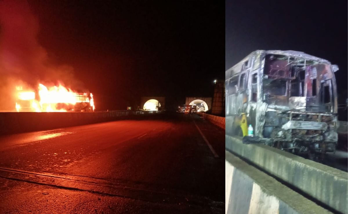 bus going to Konkan during Ganeshotsav caught fire at start of Kashedi  tunnel on the Mumbai-Goa highway