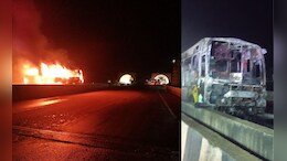 Bus Fire : कोकणात जाणाऱ्या गणेशभक्तांच्या लक्झरी बसला भीषण आग, मोठा आवाज झाला अन् बस धडाधडा पेटली