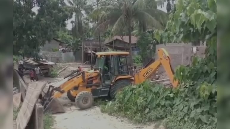 In Assam, Encroachers Use Bulldozers On Own Homes Before Eviction Drive