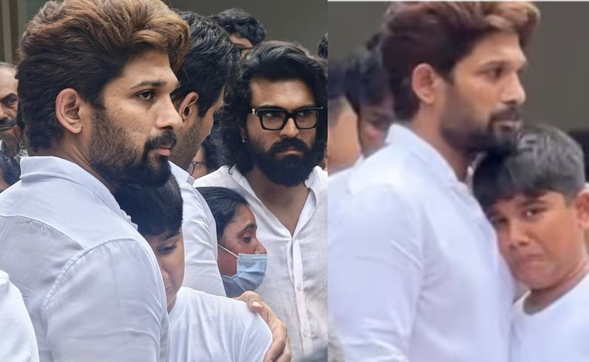 Allu Arjun Consoles Son Ayaan At Grandmother Allu Kanakaratnam's Funeral