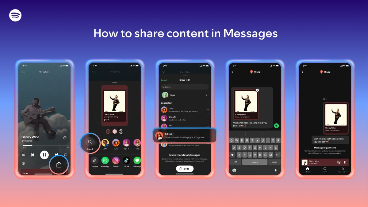 Les utilisateurs de Spotify peuvent désormais partager de la musique et des podcasts entre eux en envoyant des messages directs