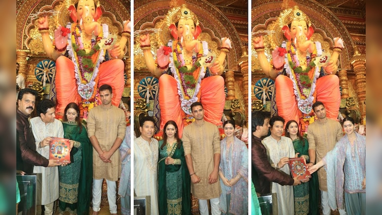 Arjun Tendulkar News: साखरपुड्यानंतर अर्जुन तेंडुलकर पहिल्यांदाच मीडियासमोर, सहकुटुंब बाप्पाचे दर्शन PHOTOS