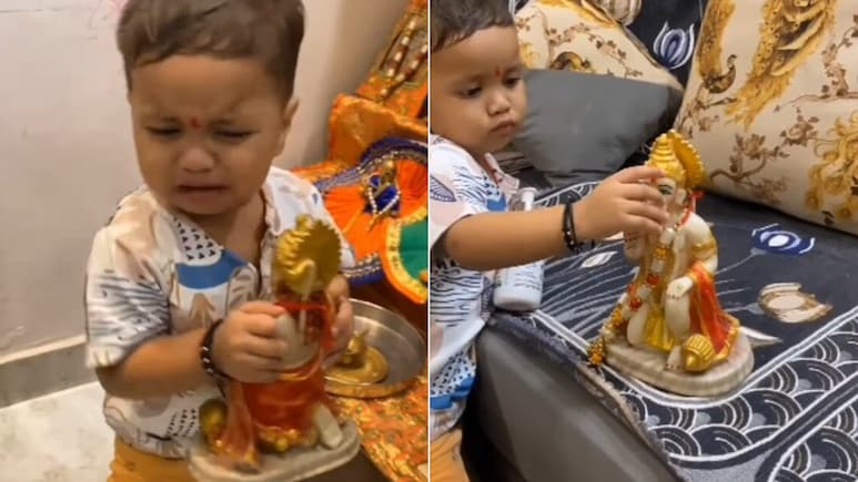 मंदिर से हनुमान जी उठाकर भागा बच्चा, फिर प्यार से लगाई दवा, मां डांटती रही, Video में देखें आगे क्या हुआ