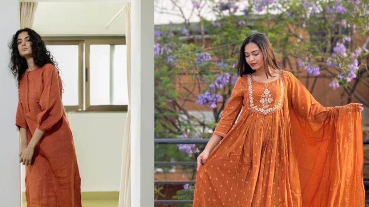 Get stylish ethnic orange kurti sets for women to uplift the festive look