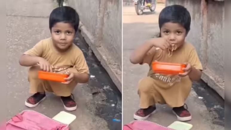 क्या करे तलब ही ऐसी है...लंच में मैगी देखकर टूट पड़ा मासूम, स्कूल छोड़ सड़क पर ही कर ली पेट-पूजा