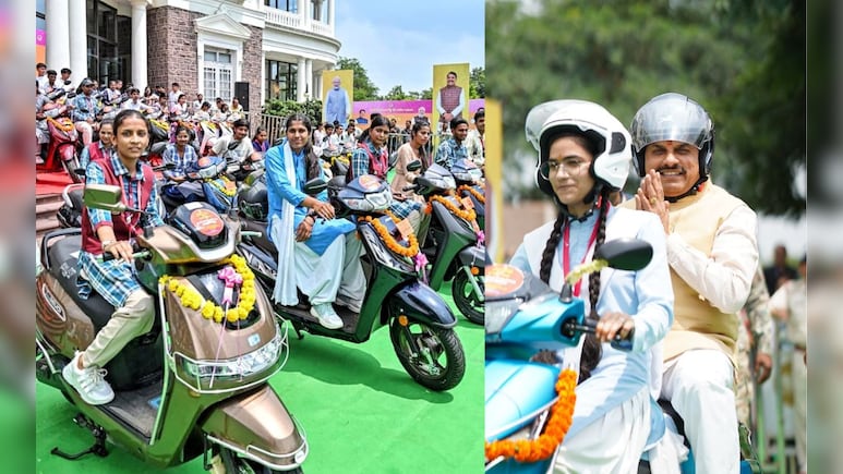 स्कूटी मिली तो स्टूडेंट्स के खिले चेहरे, CM ने पीछे बैठकर लिया राइड का आनंद; सेनेटरी पैड के लिए दिए 61 करोड़