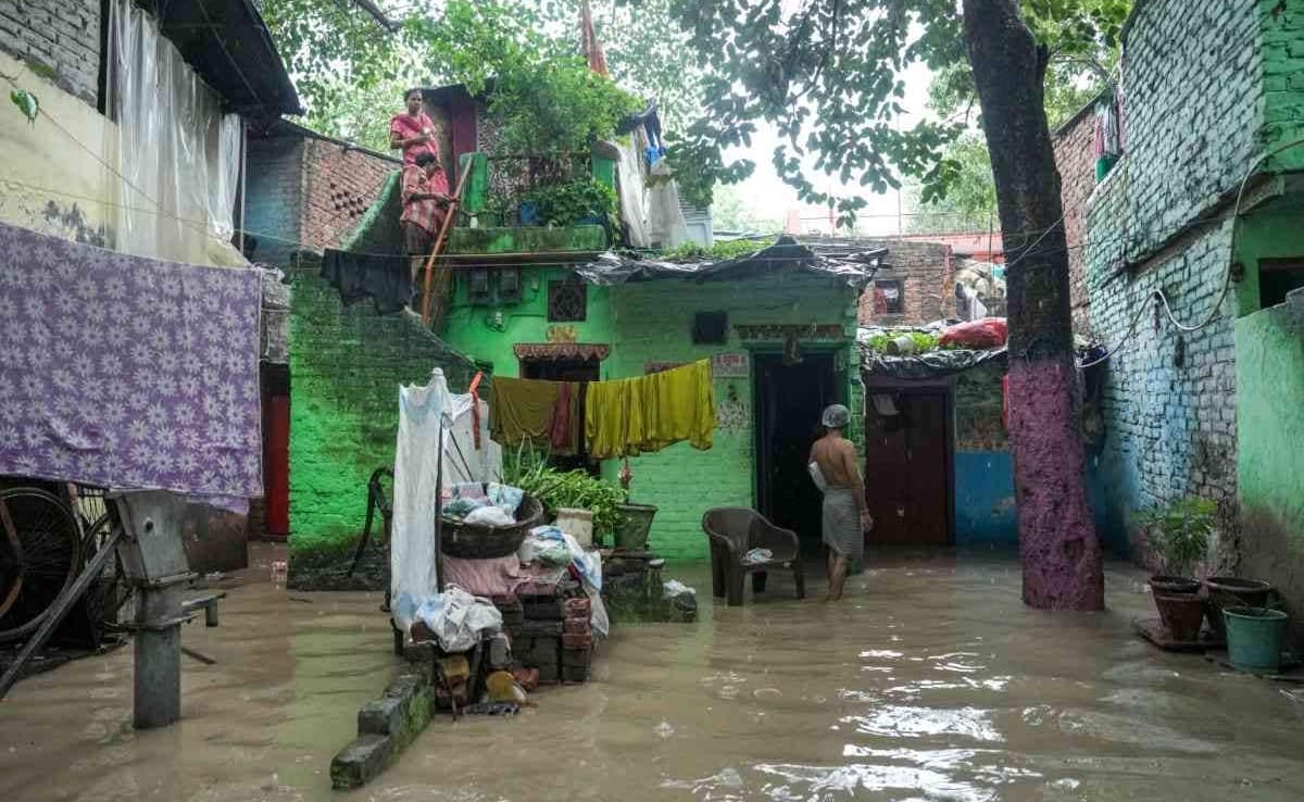 Floodwater has entered houses in low-lying areas Floodwater has entered houses in low-lying areas