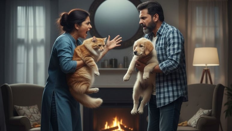 Dog Cat Fight : 'पतीला सोडेल, पण मांजराला नाही'! कुत्र्या-मांजरामुळे पती-पत्नीमध्ये दुरावा; घटस्फोटासाठी धाव