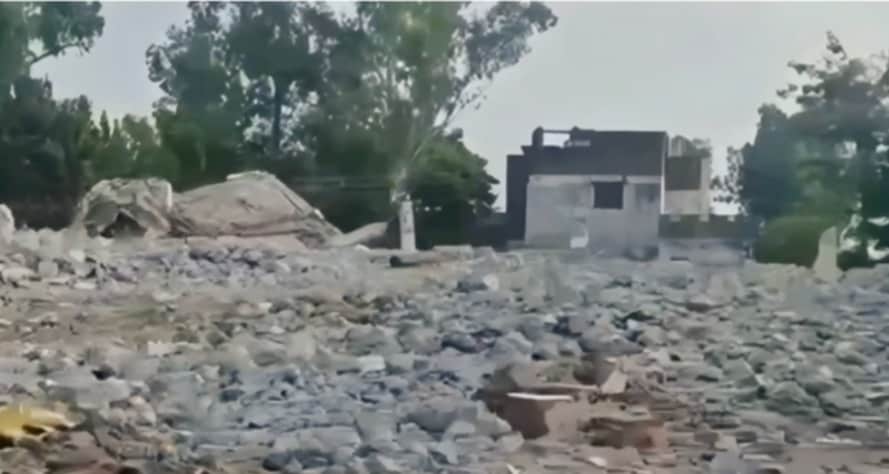 Demolished red building Demolished red building